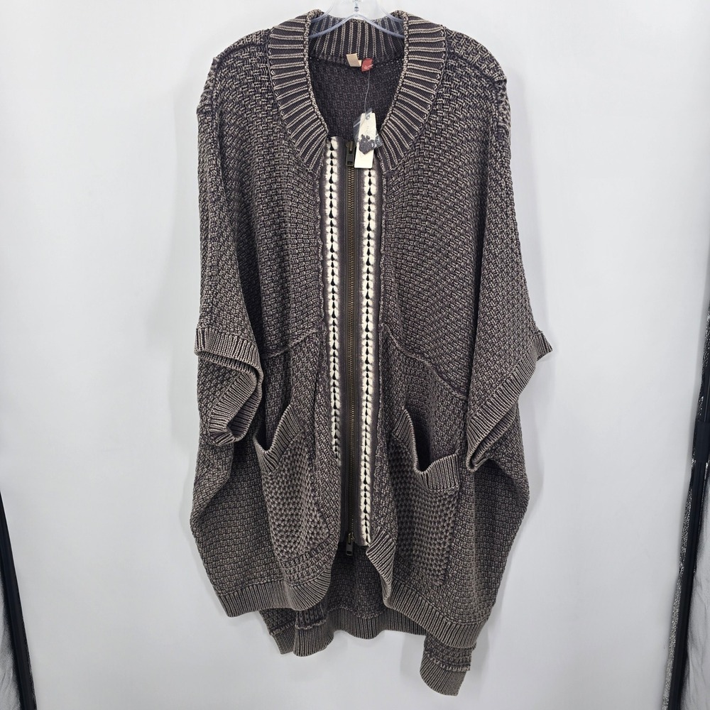 Anthropologie‎ Pilcro Full Zip Knit Poncho Sweater Carbon Gray Womens ML New